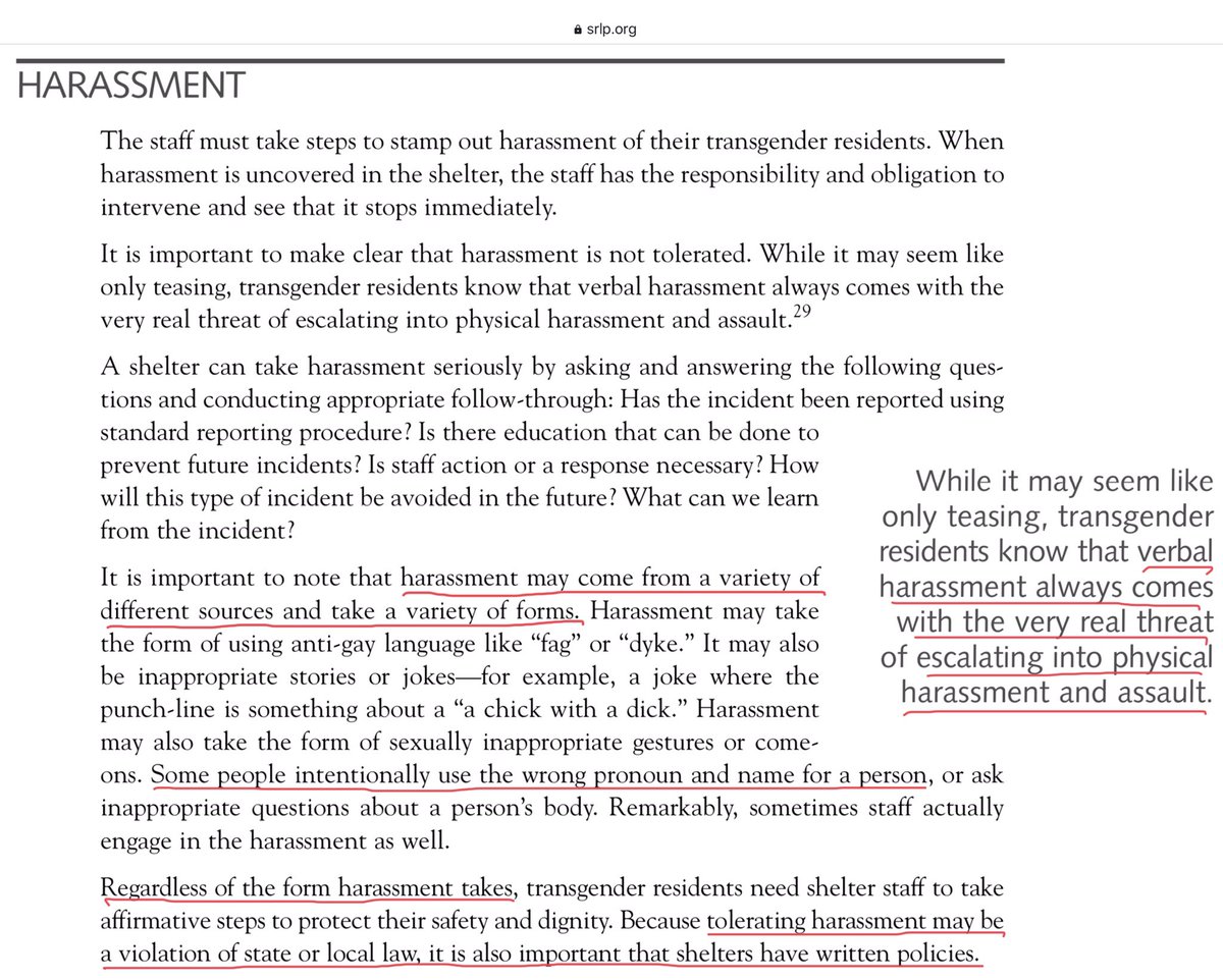 The section on harassment, p. 33, highlights the “very real threat of escalating into physical harassment and assault,” and then describes “wrong pronoun” use as a type of harassment.