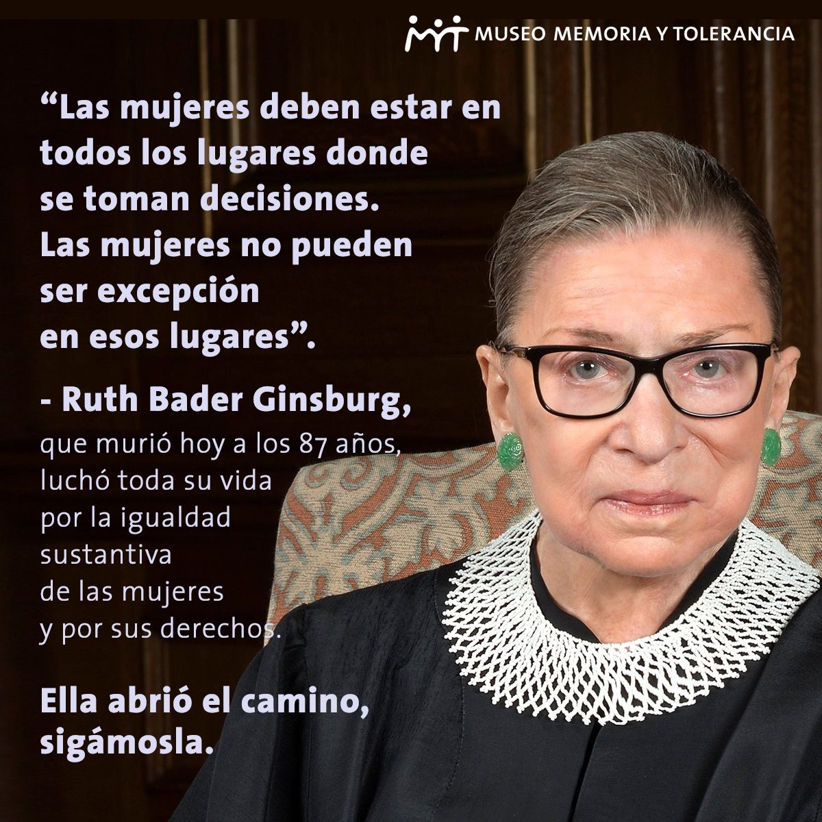 MuseoMyT's tweet photo. Ruth Bader Ginsburg fue la segunda ministra de la Suprema Corte de Justicia en Estados Unidos, apenas en 1993. Hoy su muerte significa para su país la pérdida de una figura feminista de dimensión histórica. https://t.co/qp5UeEPwY2