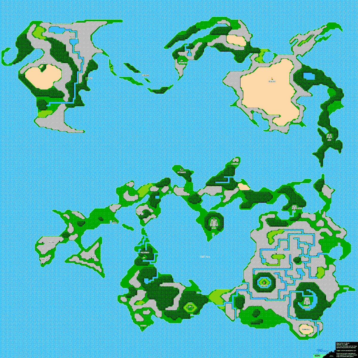 Okay, Final Fantasy overworld/world map analysis thread.I'm just getting these images from wherever. Resolutions vary widely.FF1.There's no name for this world. I love this one. It was my first Final Fantasy, and this world seems so bright. I associate it with-