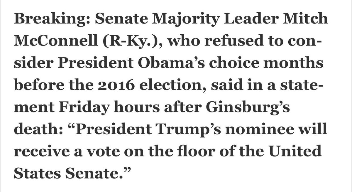 Within hours of RGB passing, McConnell swoops in like a vulture. Kentucky, please vote this monster out. Everyone, please donate to <a href="/AmyMcGrathKY/">Amy McGrath</a> and end Moscow Mitch’s reign of hypocrisy. #EnoughIsEnough