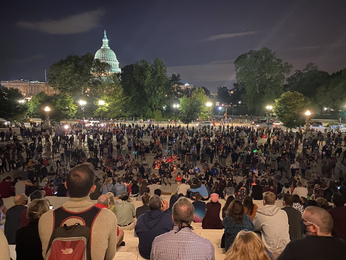 There are a couple hundred people outside of the Supreme Court tonight, holding a silent memorial for the late Supreme Court Justice Ruth Bader Ginsburg