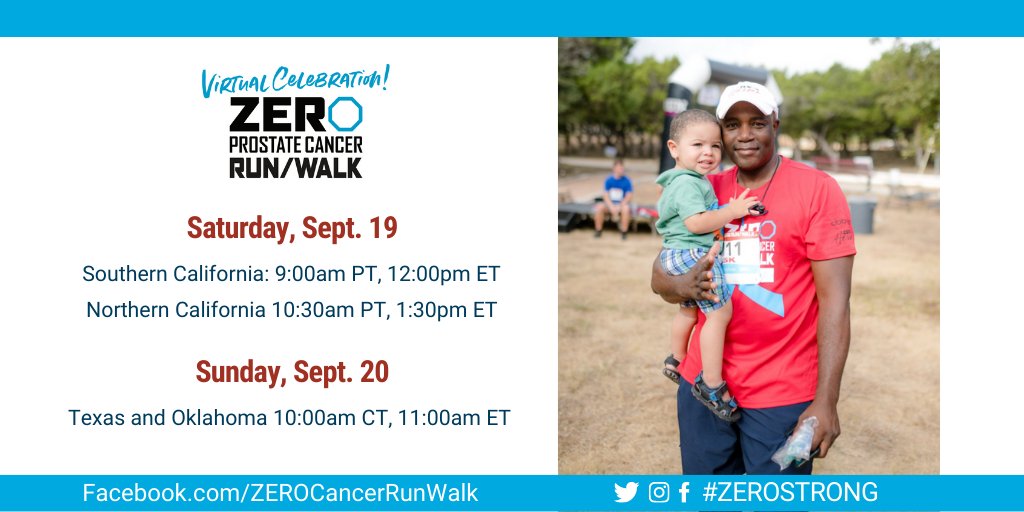 ZEROCancer's tweet image. Great weekend coming your way! 
Three Virtual Run/Walk Celebrations will air on ZERO's Run Walk Facebook page. Don't miss these great VIRTUAL events. Go there NOW to set reminders to watch all 3! facebook.com/ZEROCancerRunW… #ZEROstrong #endprostatecancer #Prostatecancerawarenessmonth