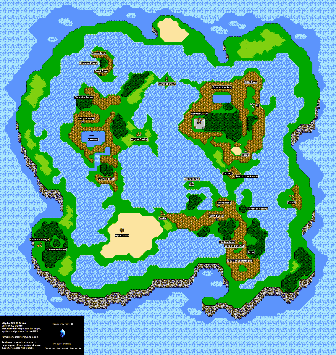 Spoilers for FF3, if you've never played it, as the world map goes through varying changes.I first played this on a rom in 1997. I knew NOTHING about it.I wandered around the overworld, and then...came to an edge.And saw CLOUDS.The game starts on a floating continent.