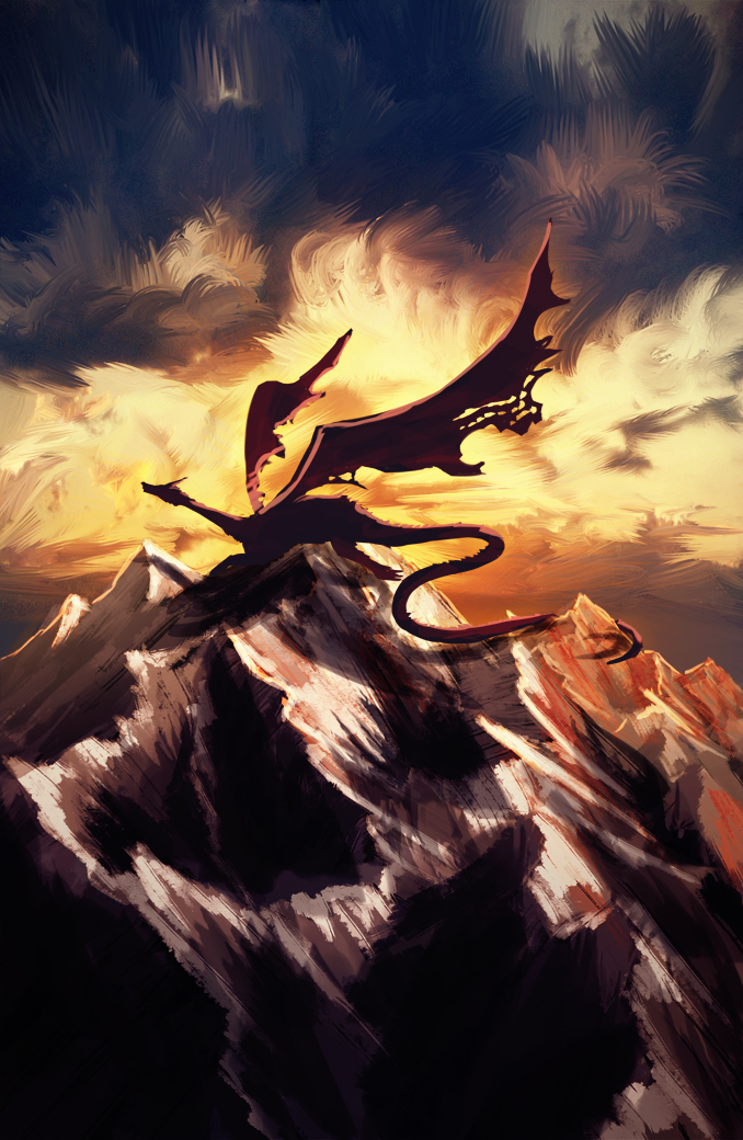 ドラゴン描いた 夕焼けに映るドラゴンカッコいい かなり雰囲気良い感じに出来た ナナｓ ﾅﾅｴｽ ファンタジー風景絵描きのイラスト