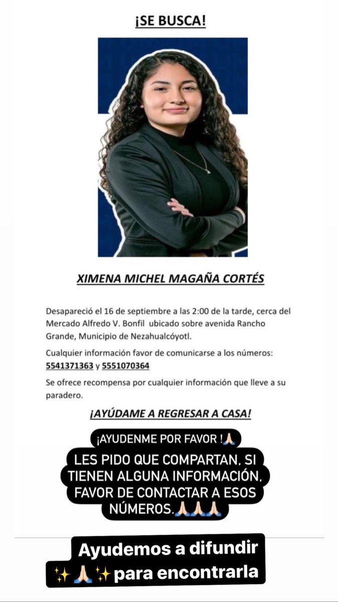 Ayudemos a que aparezca Ximena Michelle Magańa Cortés RT 🙏🏻✨ https://t.co/EirCCX7Teg