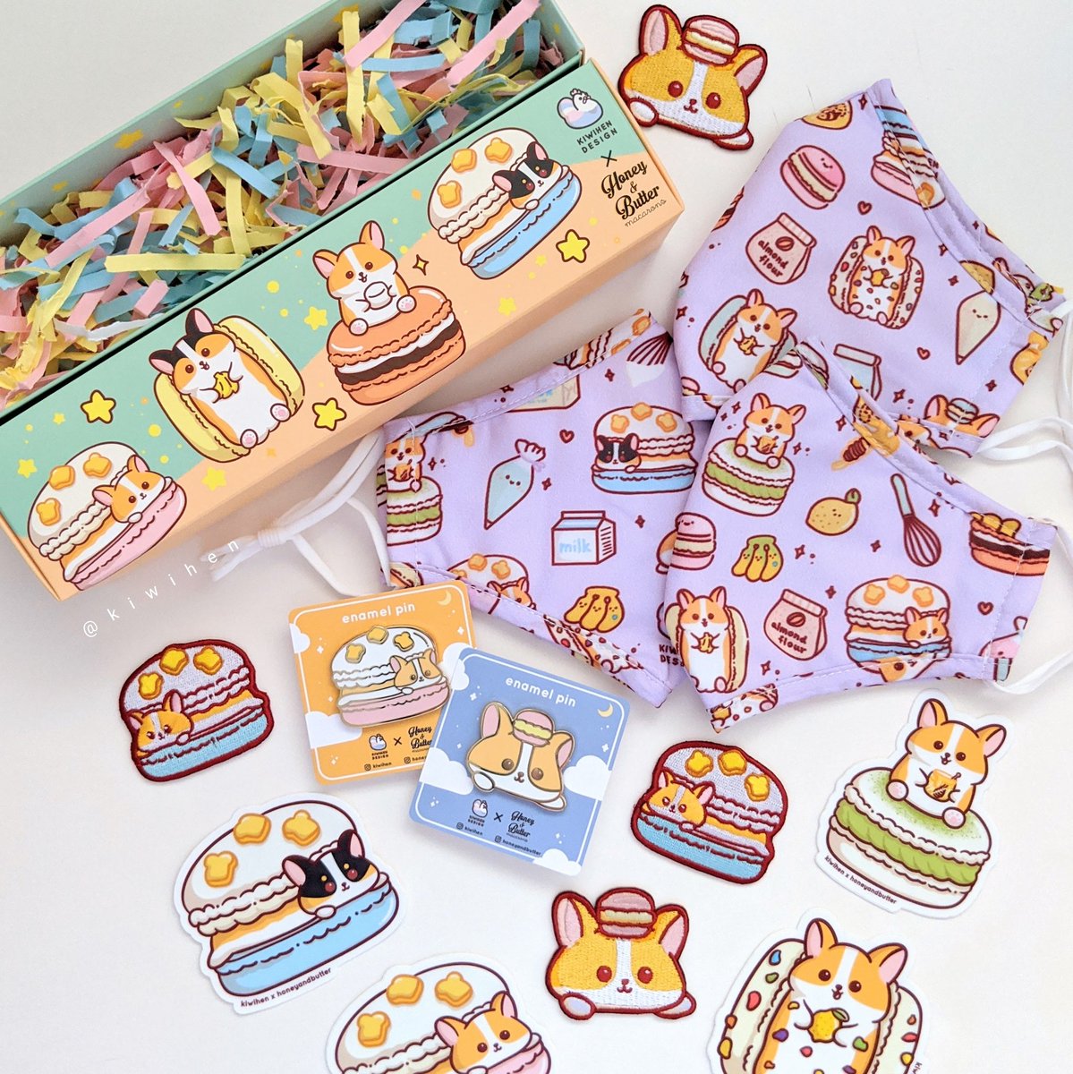 kiwihenDesign's tweet photo. I'm so excited to share with you guys my collab with Honey and Butter launching tomorrow (Sat 9/19) at 12 PM PST! They will have my corgi designs as creature macarons for sale on their website for same day pick up at 12 PM PST. Qualifying orders at H&amp;B will also get free goodies: https://t.co/vRDlLeAvLm