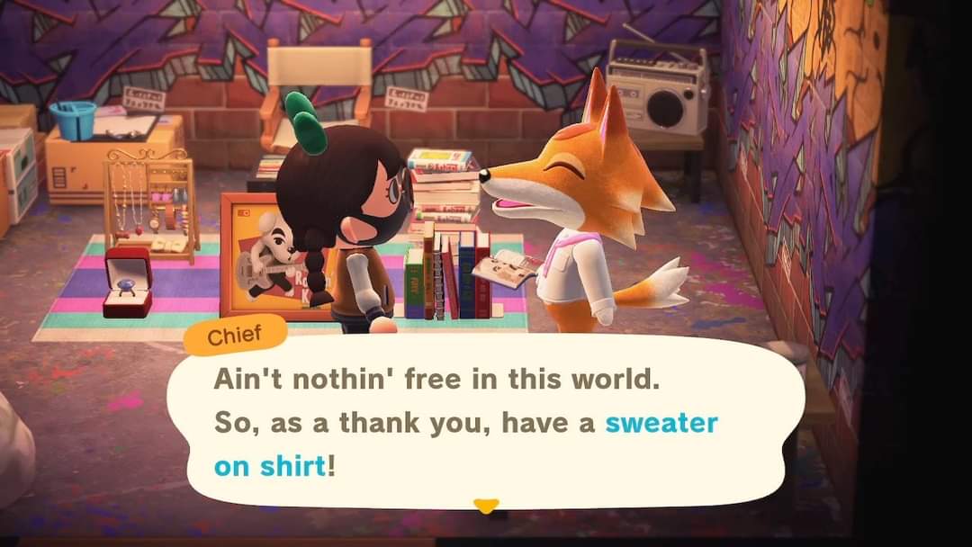 Harka_blark's tweet photo. Thanks for the shirt, Chief. #acnh #animalcrossing #twinsies https://t.co/R4l2hfxHFC
