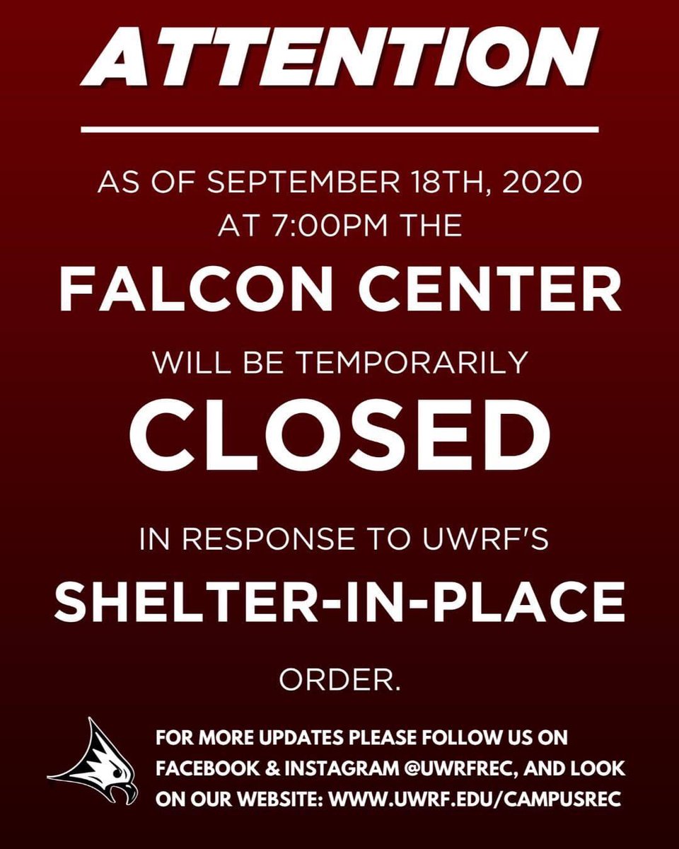 UWRFRec's tweet photo. All open recreation, programs, and events have been suspended indefinitely.  Please be patient while we work through this difficult time.
.
As more info becomes available, we will post updates on social media outlets and our website (https://t.co/Wv6T67lQqS).
.
#findyourfitUWRF https://t.co/CjRFC3zd60