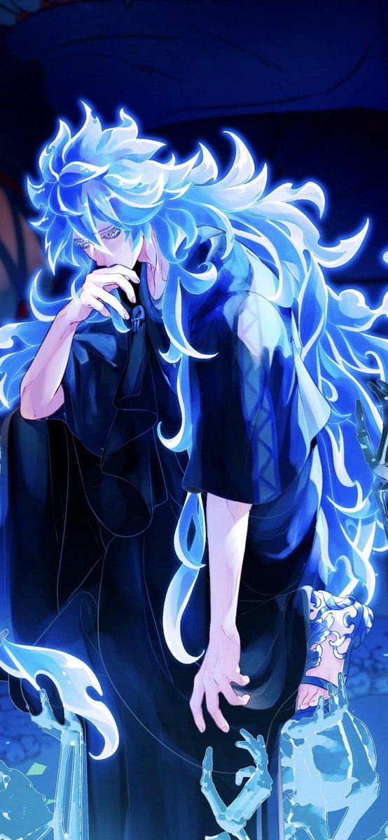 male focus long hair 1boy blue hair robe very long hair bangs  illustration images