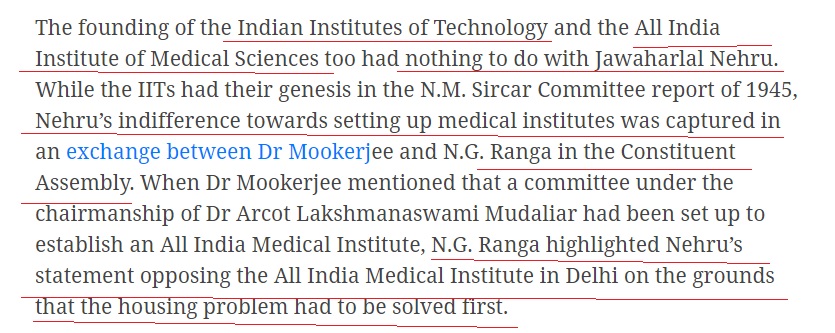 4/n AIIMS:During Constituent Assembly debate with Dr.Shyama Prasad: NG Ranga mentions : Nehru Opposed setting up AIIMS, wanted to do Housing projects~But Due to Efforts of Princess Amrit Kaur AIIMS was set up ~Dr. Harshvardhan inaugrated OPD at AIIMS in her nameREAD SLOWLY: