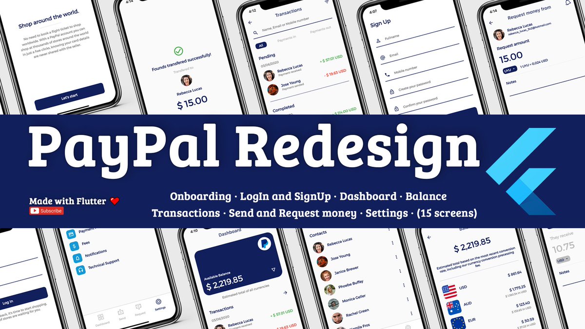 AllAboutFlutter's tweet image. Took much longer than the rest, but it was worth it, a complete PayPal Redesign #App #UI #Design using #Flutter
youtu.be/XQjicBAtfhg (source code)
@FlutterDev @r_FlutterDev @FlutterComm @EsFlutter
#flutterdev #learntocode #100DaysOfCode #MobileApp #FlutterDay #dartlang