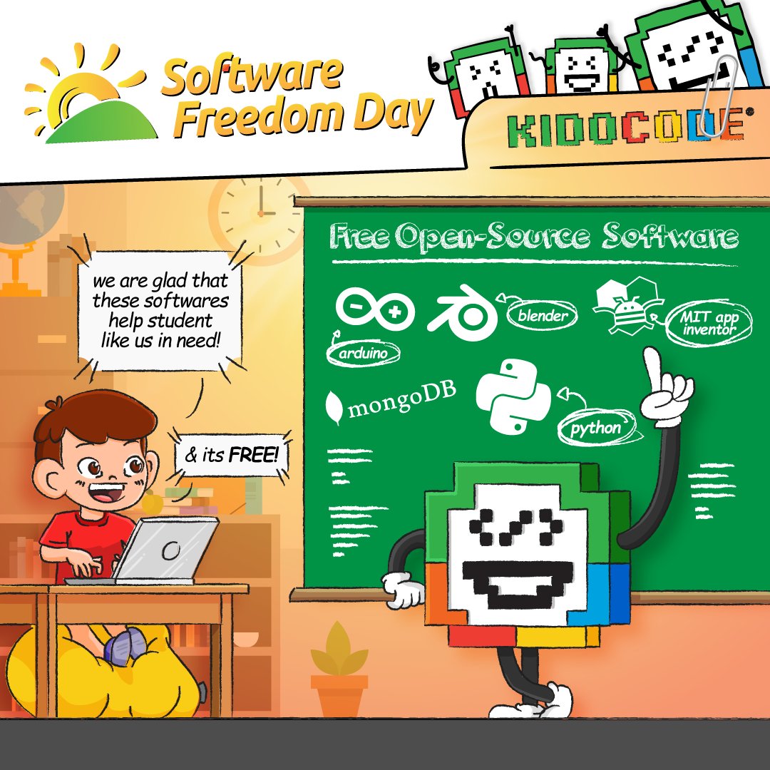 kidocode's tweet image. Celebrating Software Freedom Day!
Kido Code is encouraging to use free softwares and its virtues. 
The idea behind SFD is to increase awareness and empower people to connect, create and share freely in the digital world. #KidoCode #SoftwareFreedomDay #FreeSoftwares #DigitalWorld