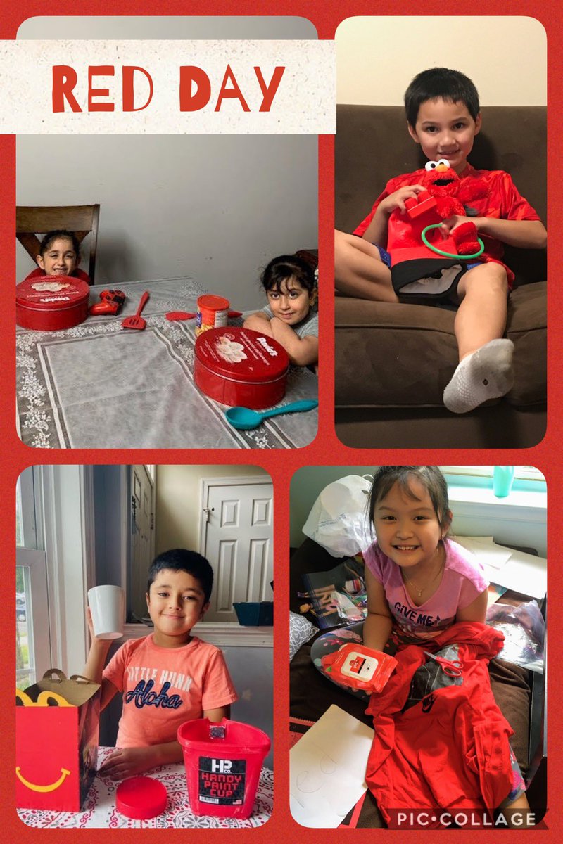NatalieCVershaw's tweet photo. โค๏ธRED Dayโค๏ธ It is the end of our first color week, and these awesome first graders found four objects in their homes: 3 red & 1 non-red object. Just like in math, they were creating a group to find which one does not belong. #togetherCES #colorweeks #RedDay #FuninFirst @jtdouds https://t.co/E6bJiS5IXN