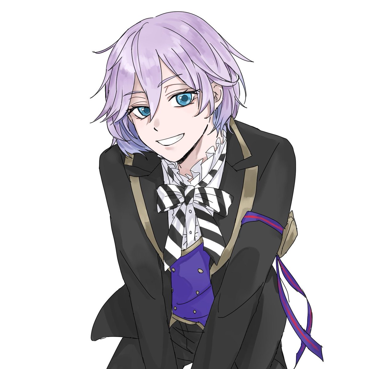 1boy solo male focus blue eyes smile purple hair white background  illustration images