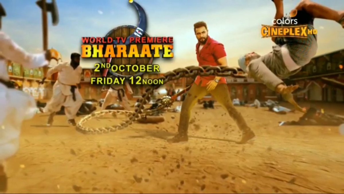 MovieSauth's tweet photo. #BHARAATE #Hindidubbedconfirm release date.
 Hindi dubbed world television premiere and YouTube premiere world television premiere.

2 October Friday 12:00 p.m. only on Colours Cineplex and YouTube premier RKD Duggal YouTube channel.
#StorybyChethan
#Msauthmovieupdate https://t.co/rarHQVhjj5