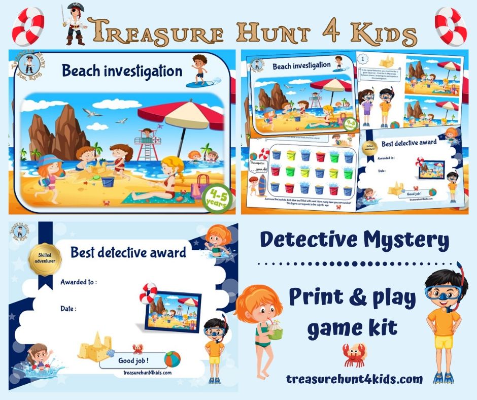 Become a real detective and lead this mystery game at the beach with your friends with your investigation sheet!
treasurehunt4kids.com
#beach #sea #holidays #kids #party #game #investigation #detective #mystery