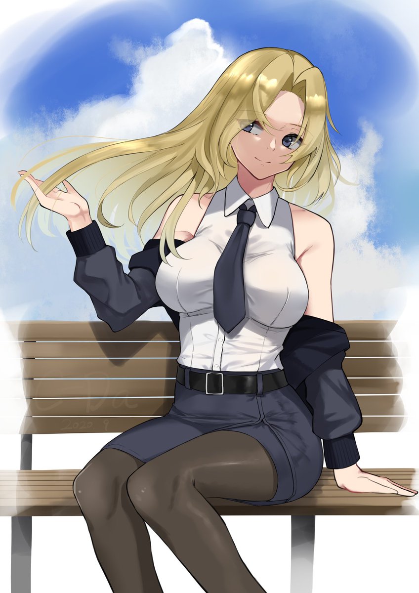 hornet (kancolle) 1girl pantyhose solo necktie shirt long hair blonde hair  illustration images
