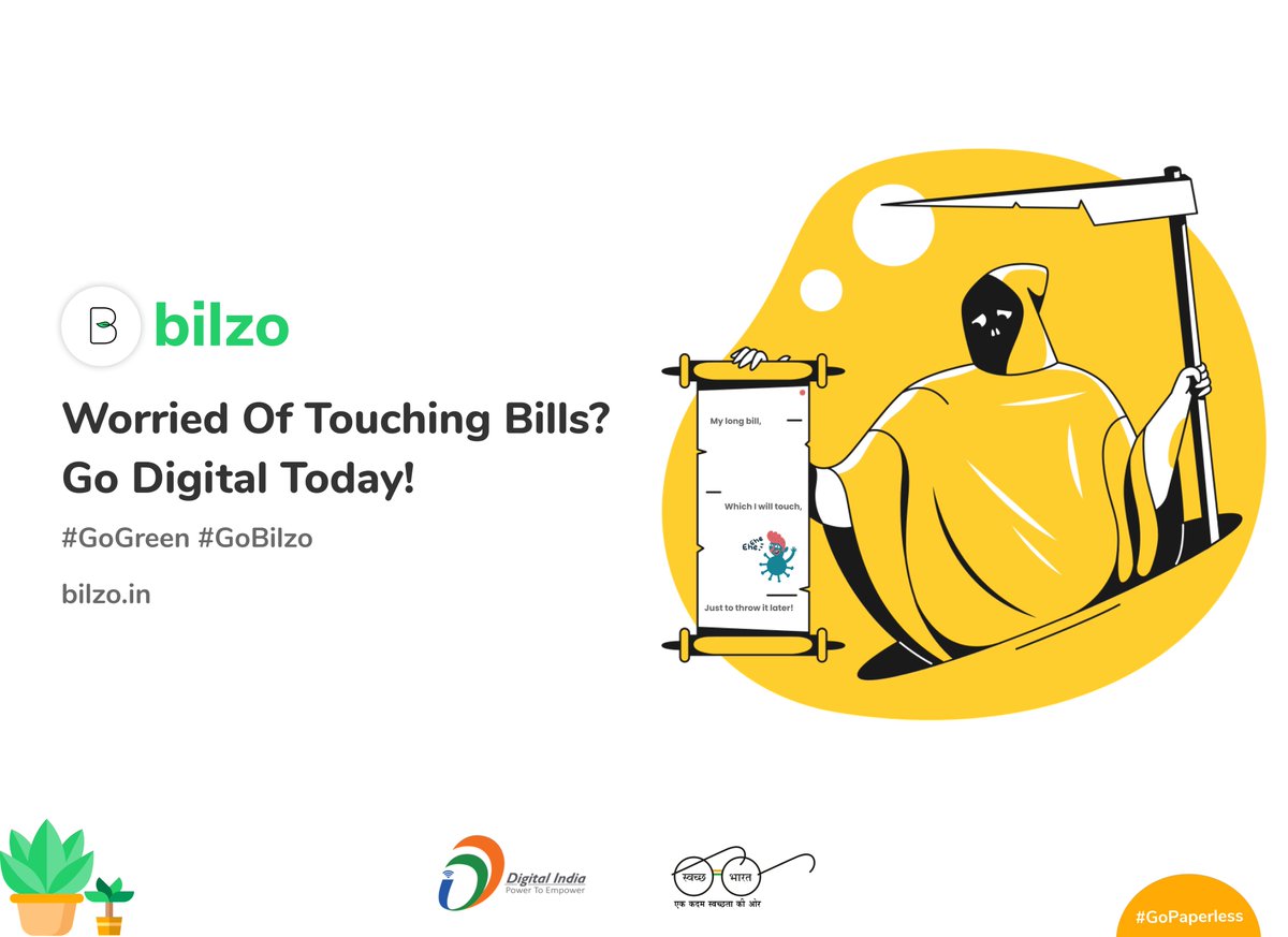 Are you worried about touching bills at stores?
Fret not, Bilzo is there to the rescue.
Get digital bills with Bilzo.

For more details visit bilzo.in

#GoPaperless #GoDigital #DigitalIndia #Bilzo #startup #digital