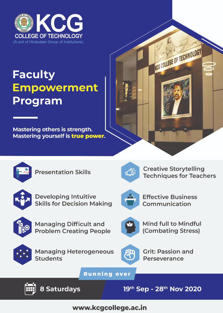 KCGtechnology's tweet photo. Faculty Empowerment programs encourage faculty members to gain knowledge on the subject areas and provide innovative approaches to develop the right pedagogical tools for the teaching - learning process.

#KCGCollege #KCGStudentlife  #facultydevelopment https://t.co/bWQ63BarZi