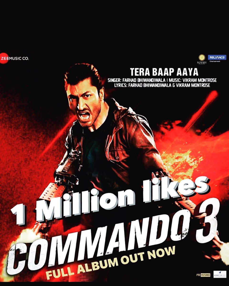 1 million likes .. happy day for team commando3 ... and all jamwalions 
Thanks everyone for appreciating our effort .. 
love and peace Farhad 
#terabaapaaya 
#swaganthem 
#jamwalions