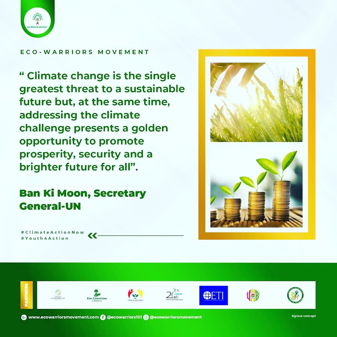 CLIMATE CHANGE CAMPAIGN DAY 6
In every challenge there is an opportunity!!! Climate Action has opened a whole new opportunity: Green Economy. The time to go green is now.

#ClimateActionNow
#Youth4Action
#Youth4Change
