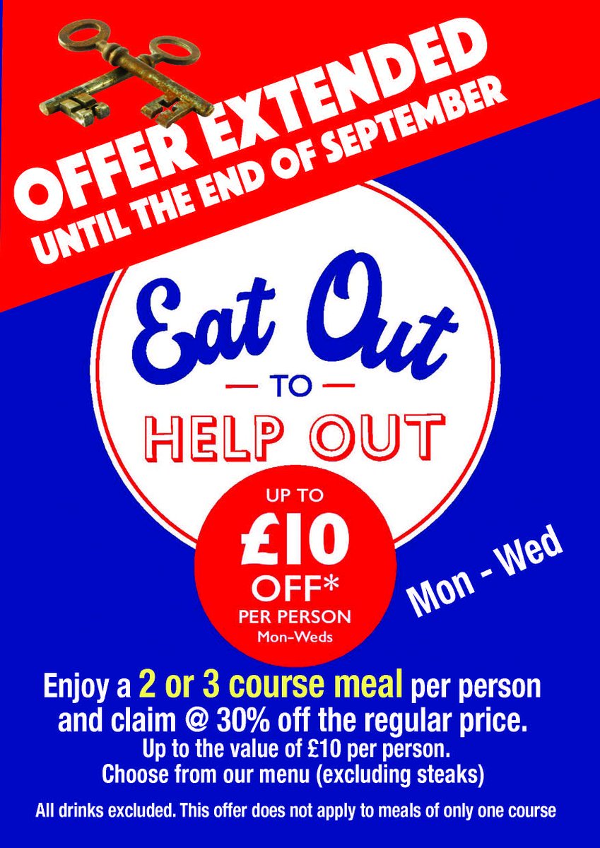 Cross Keys Inn (@realcrosskeys) on Twitter photo We thank everyone who has taken advantage of the Eat Out Help Out Deal. We have had a great response! We are extending the offer until the end of September and would love to welcome you to join us. Email: enquiries@crosskeysinn.info or phone 01963 240473 to book a table. We thank everyone who has taken advantage of the Eat Out Help Out Deal. We have had a great response! We are extending the offer until the end of September and would love to welcome you to join us. Email: enquiries@crosskeysinn.info or phone 01963 240473 to book a table.
