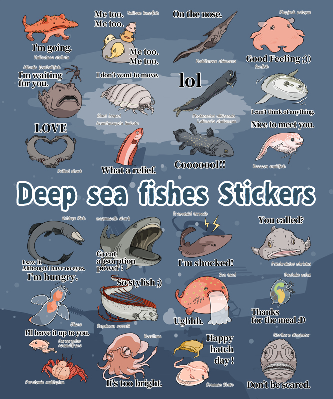 [LINE]Deep sea fishes Stickers #LINE #LINEstickers #Deepseacreatures #Deepsea #Deepseafish pixiv.net/artworks/84475…