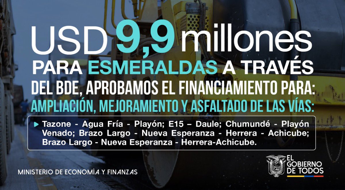 RichardM_A's tweet image. ¡Destinamos ➕ de USD 51 millones para beneficiar a todos en #Riobamba, #Esmeraldas y #LaTroncal! 🤝
A través del @BDEcuadorBP, aprobamos el financiamiento para obras como:
- Construcción del sistema de agua potable🚰 y alcantarillado.
- Mejoramiento de vías 🛣️.
#JuntosEcuador🇪🇨