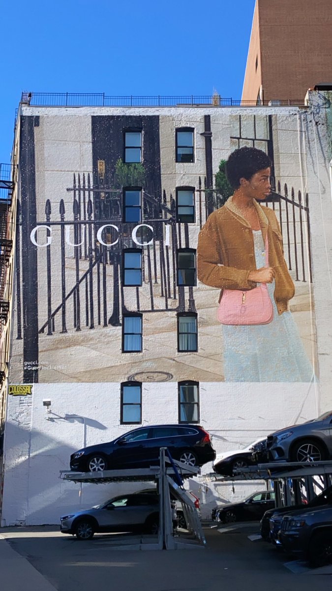This is a top 5 Soho OOH placement (or all of downtown, arguably). Gucci owns it as a perm. They have NOT disappointed with their creative. Consistently great. BTW this is hand painted via Colossal. Hand painted ads are a dying art, but thankfully alive and well in Soho.