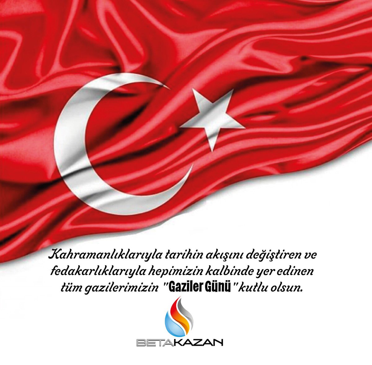 Kahramanlıklarıyla tarihin akışını değiştiren ve fedakarlıklarıyla hepimizin kalbinde yer edinen tüm gazilerimizin "Gaziler Günü" kutlu olsun. #GazilerGünü #GazilerGuenue #BetaKazan #GazilerGünüKutluOlsun #GazilerHaftası #gazilergunu