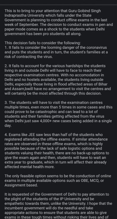 Nidhi Taneja A Twitter Students Of Guru Gobind Singh Indraprastha University Ggsipu Are Objecting To Offline Exams That Requires Them To Physically Appear To Take Exams In Colleges While Corona Cases Are
