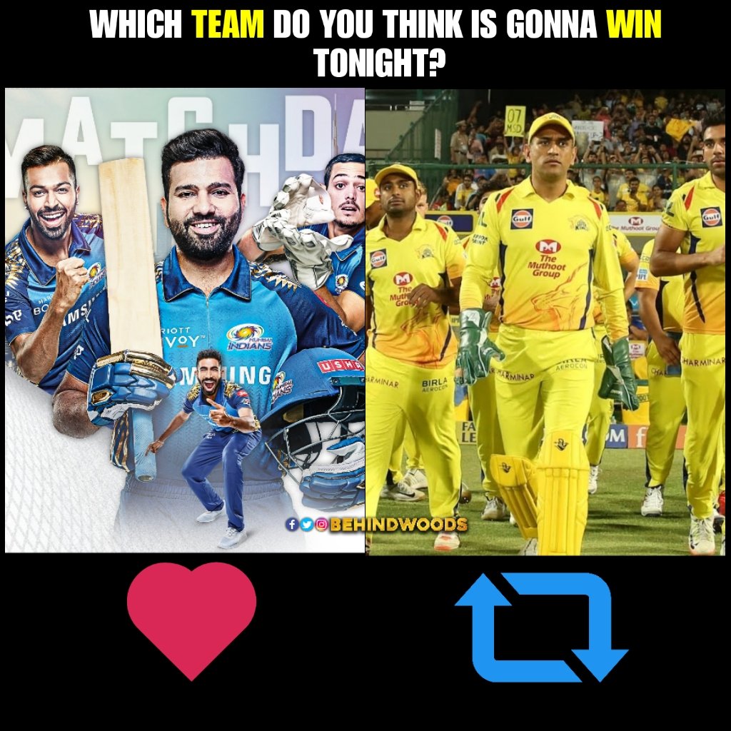 behindwoods's tweet photo. Unga support entha team ku?💙💛

#CSKvsMI #MI #Csk #IPL2020 
#IPLinUAE #ChennaiSuperKings #MumbaiIndians https://t.co/wMxeI8wt5d
