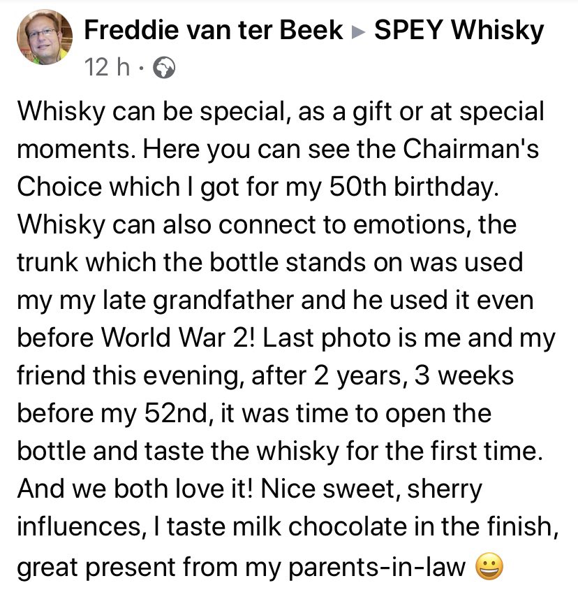 SpeySingleMalt's tweet photo. Lovely story shared by Frederik van ter Beek on Facebook #SPEY #ChairmansChoice https://t.co/SLYTsypECy