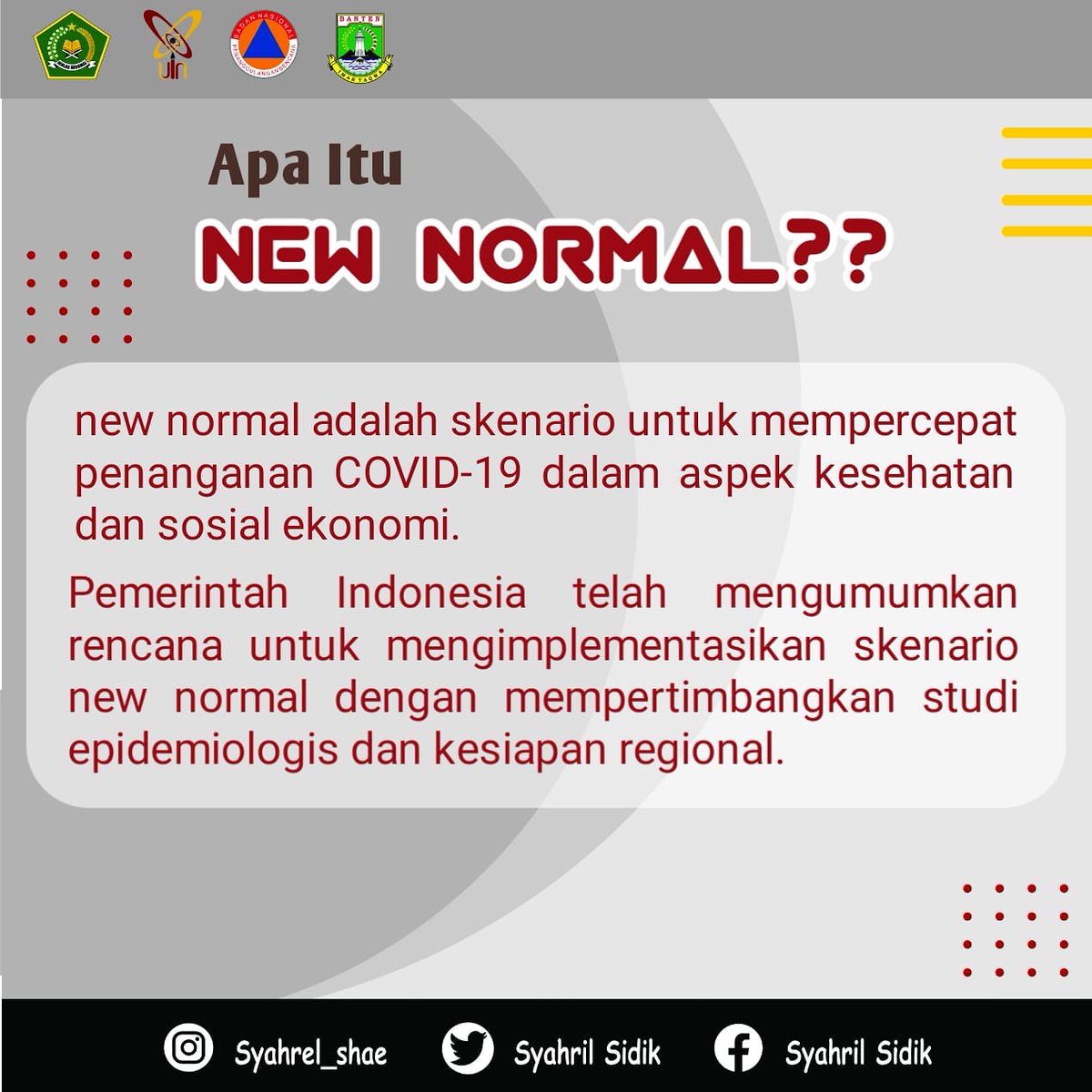 Syahril84317593's tweet photo. Apa itu new normal?
-----
Instagram : kukerta.daring
Twitter : kukerta daring
Facebook : kukerta daring
-----
#KukertaDaringUINBanten2020
#KukertaModerasiBeragamaPertama
#KukertaAmanProduktifMasaCovid-19
#satgascovid19
#uinkeren https://t.co/yaJTK6BlyS