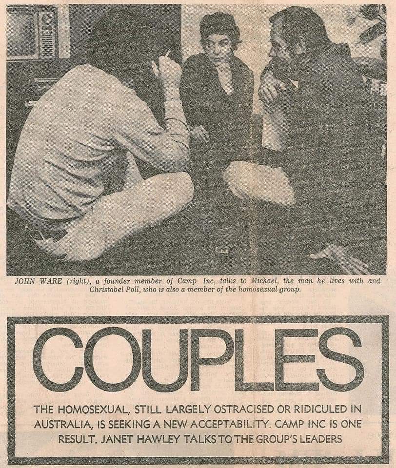  #OnthisDay in 1970 (50 years ago) an article appeared in the Saturday edition of The Australian newspaper. It was an interview with John Ware, Christabel Poll and John’s boyfriend, Michael. It was this article that helped launch a movement that has transformed this country.