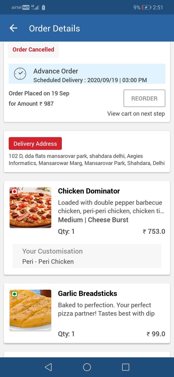 Jaunty Chamoli on X: &ldquo;Hie @dominos today I gave an advance order 