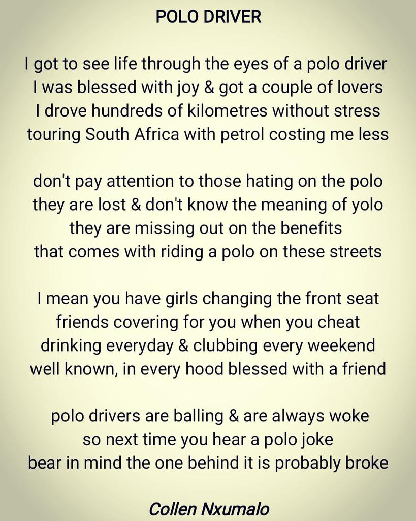 Collen Nxumalo Polodriver Polodrivers Poetry Poem