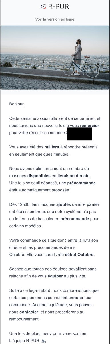 GolemInnovation's tweet photo. @RpurOfficial - Quand tu reçois cet E-mail pour une commande passée à 12h34 tu te demandes si c’est une mauvaise blague ou si le “stock” était du (r)pur bluff....  Dommage pour l’image et le sérieux de R-Pur. https://t.co/drWynTrTBj