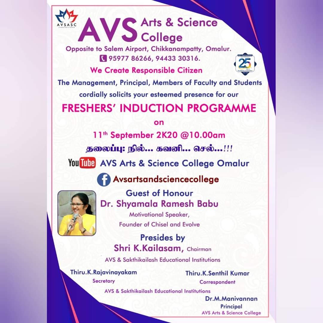 english_swc's tweet photo. ��🎯🎯 *AVS Arts & Science College, Chikkanampatty, Omalur, Salem.* 🎯🎯🎯
💐💐💐 *First Year Induction Programme.*💐💐💐
#firstyearopening
#inductionprogram
#inauguration
#ANewCollegeatOmalur
#ChooseAVS
#AVSforBrightFuture
#HitechInfra
#WeAreUnique
#Nominalfees
#admissionsopen https://t.co/DcEw916zko