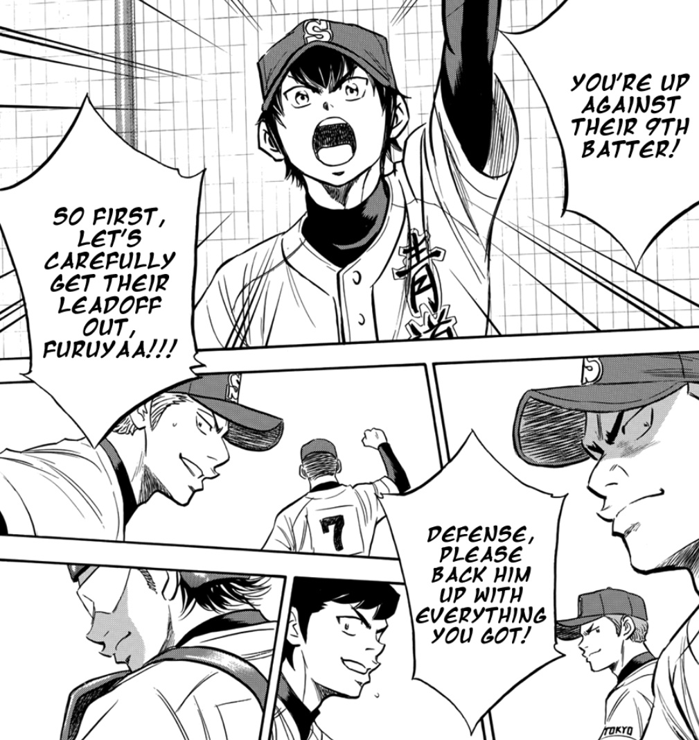 that fist bump back to eijun and everyone looking at him gratefully waaaaa