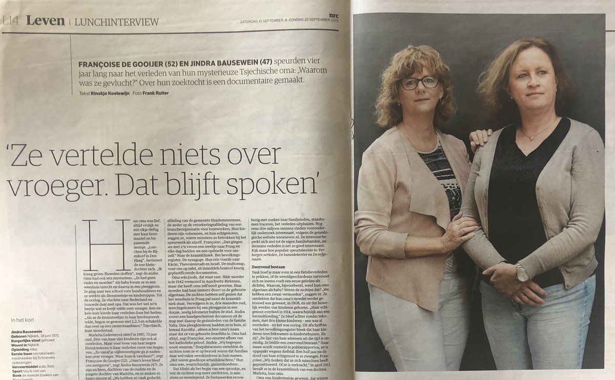 glooyschelder's tweet image. Vandaag vertellen twee nichtjes in @nrc bij #Lunchinterview hoe ze vier jaar lang speurden naar het verleden van hun mysterieuze Tsjechische oma. 
Over hun zoektocht maakte Joshua van ´t Hoff (apostrofcinema.com) een documentaire die begin oktober in première gaat.