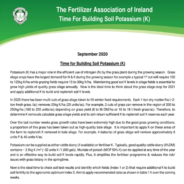 targetfert's tweet photo. Great insight from The Fertilizer Association of Ireland on why now is an ideal time to think about your 2021 grass silage crop and identify fields that require additional Potassium (K). Read the full article here 👉 https://t.co/P7Vjy3Zt1J #ProtectYourTarget #Soilfertility https://t.co/EKXIkzZEj6