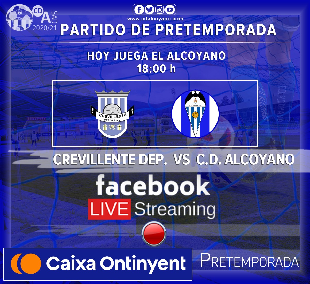 CD_Alcoyano's tweet photo. ⚽ Vive un nuevo amistoso del Deportivo en Nuestro Facebook Live. Desde las 18:00 desde Crevillente, tercer partido del Alcoyano en esta pretemporada.

#crevillentealcoyano
#puertacerrada
#Pretemporada https://t.co/uSjJrVrjzR