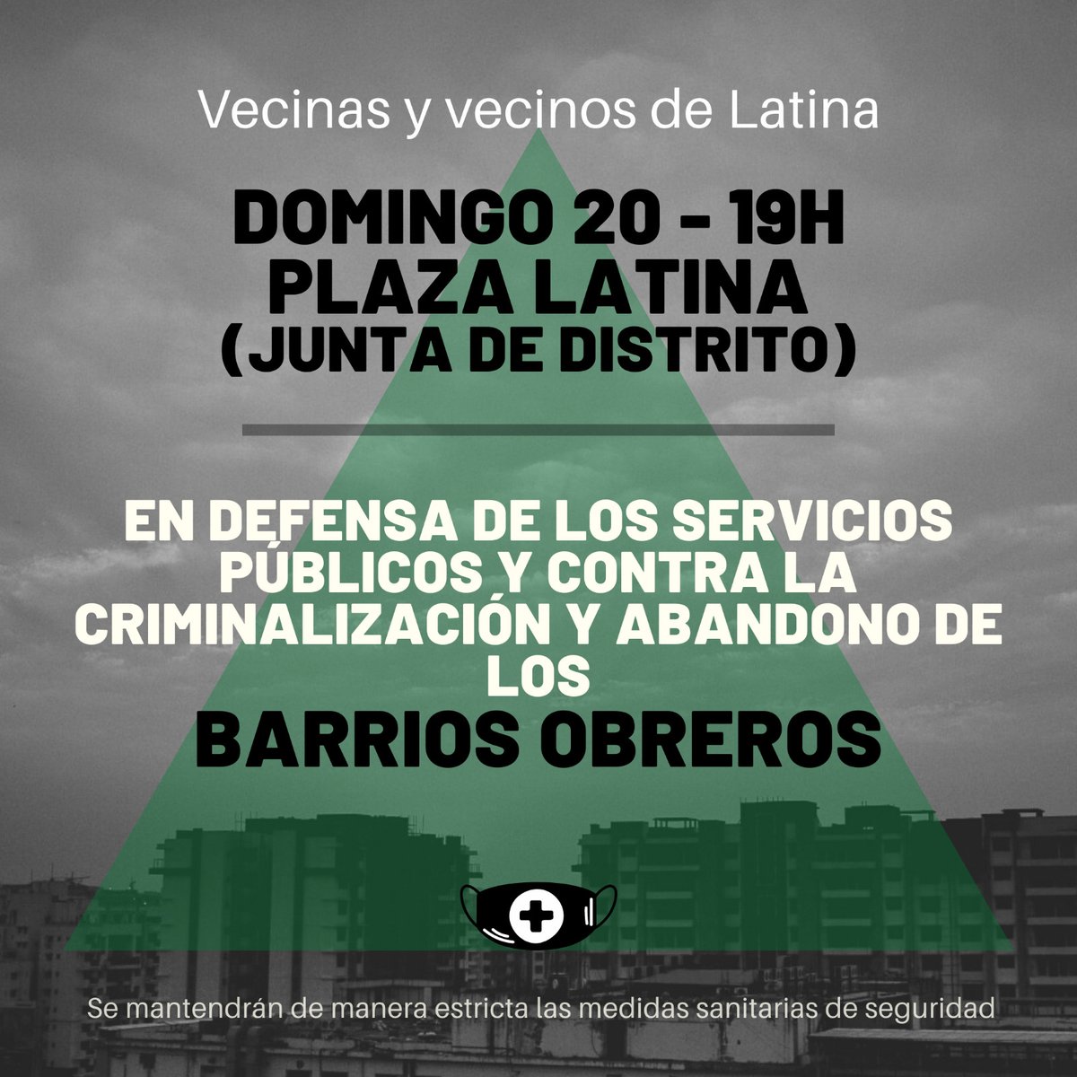 mcmihail's tweet photo. Distrito Latina se levanta. No queremos confinamientos selectivos, queremos medidas preventivas y mayor inversión en nuestra sanidad y servicios públicos.
A las calles:
📆 Domingo 20/09/2020 a 19:00h
📍 Lugar: Plaza Distrito Latina (Junta).
#AyusoConfínateTúPrimero
#AyusoDimisión https://t.co/r5nt3ZUhXq
