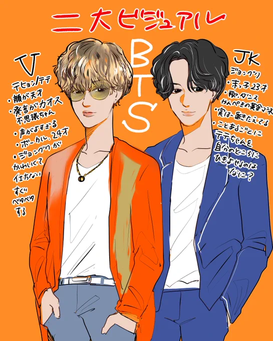 BTSのグクテテちゃんコンビ可愛くて可愛くて布教用に絵を書いた…
#taekook #taekookfanart #btsfanart 
#taekook #kookv 
#グクテテ #グテ #국뷔 