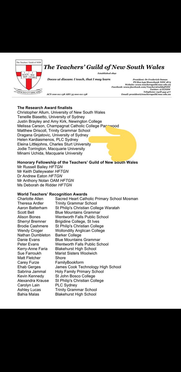 Feel honoured, excited and nervous to have been included as a finalist for the NSW Teachers Guild Research Award! Thank you to <a href="/plcsydney/">PLC Sydney</a> staff and leadership for their ongoing support <a href="/tgnsw/">Teachers' Guild NSW</a> <a href="/lchiba/">linda chiba</a> #lovemyjob #girlscode #girlsstem @AISNSWPrimary #actionresearch #codinginprimary
