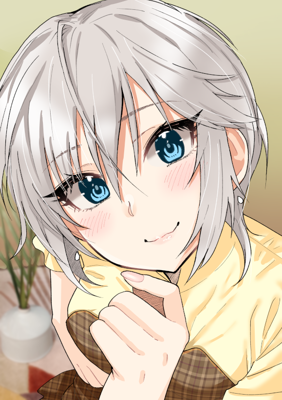 anastasia (idolmaster) 1girl solo blue eyes grey hair looking at viewer short hair smile  illustration images