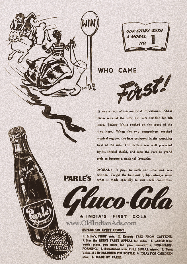 1950 - Parle, famous for its Glucose biscuits launches the 1st cola drink in India & calls it Gluco Cola. It's ad was created by RK Lakshman Coca Cola had its trademark registered in India but was yet to start selling. It objected & asked Parle to change the name2/
