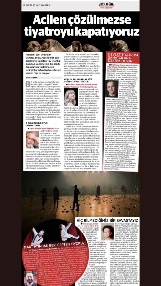 Tiyatrolardan acil kodlu çağrı!!!!