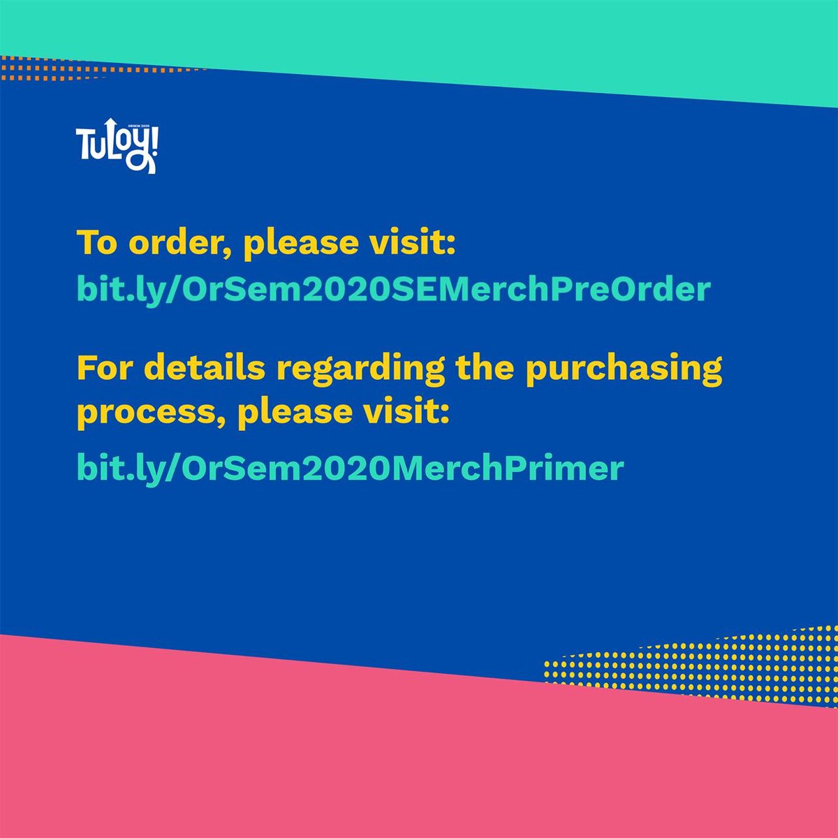 2020Orsem's tweet photo. Presenting two new shirts to the lineup of official OrSem Tuloy Merchandise! Pre-order at https://t.co/QYPEEDxHzf by September 30, 2020. Visit https://t.co/T2raYEE84y to know more.

Proceeds will be donated to the teachers of Concepcion Integrated School.

#OrSemTuloy
#TuloyPaRin https://t.co/9CIAKNPQ2g